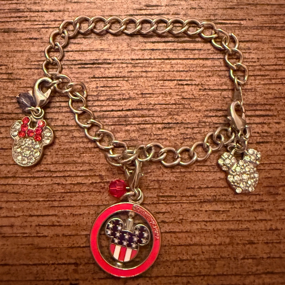 Mickey Mouse Charm Bracelet Jewelry Minnie Mouse Disney Parks bracelet 3 charms